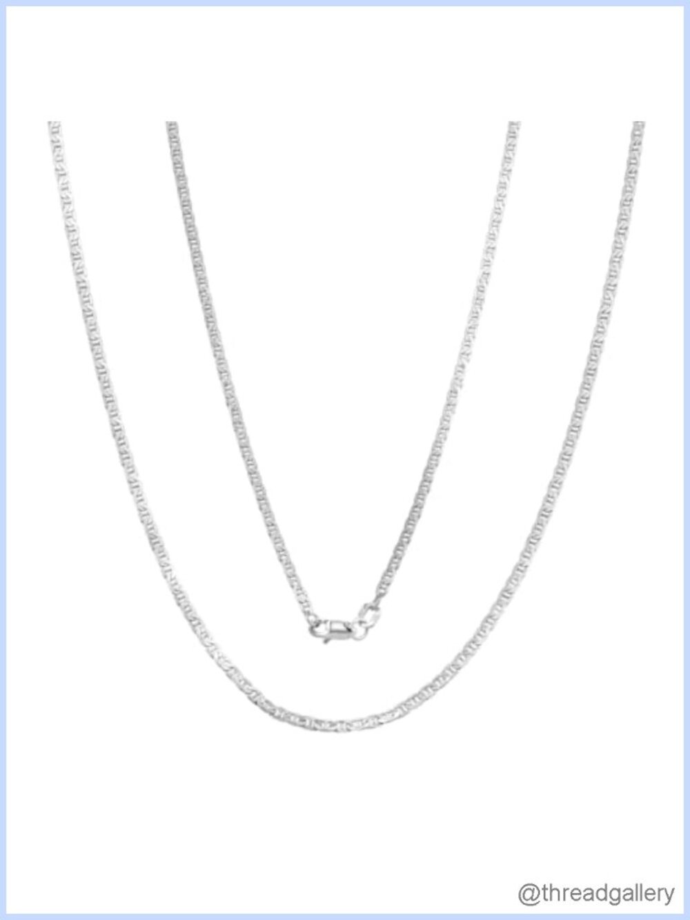 14K White Gold Flat Mariner Chain Necklace Lobster Clasp